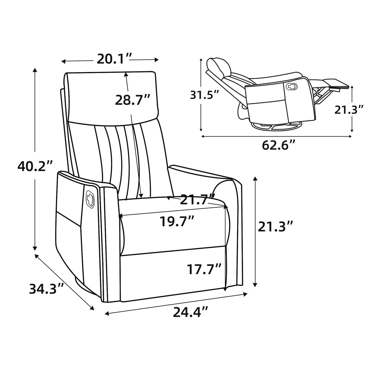 Beige Heat Massage Manual Recliner Chair with Rocker and Swivel in Fabric for - Image 2