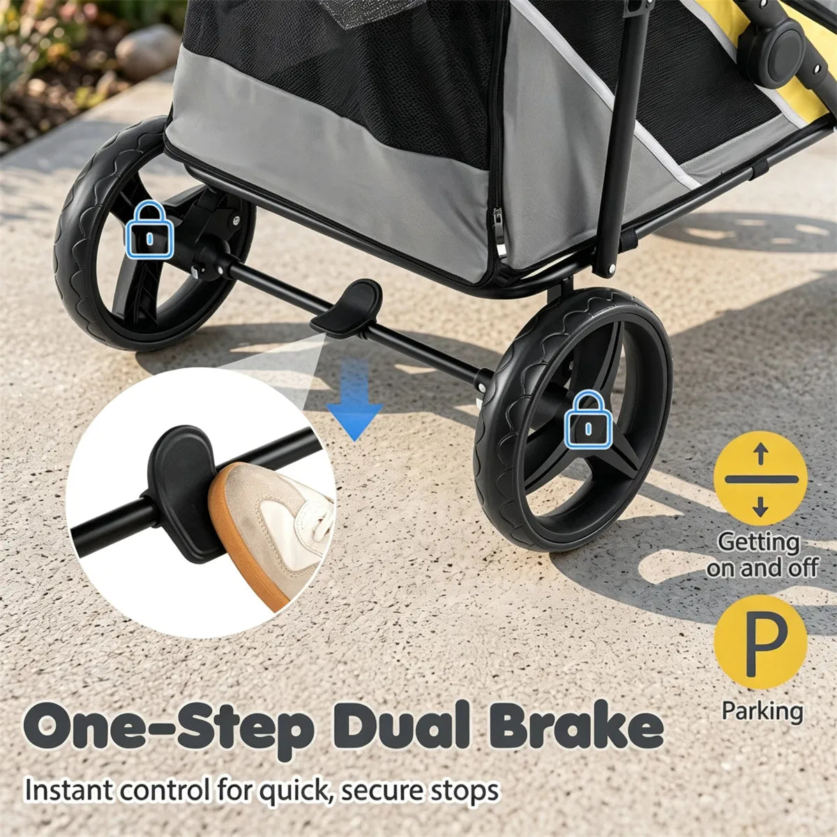 220LBS Large Capacity Dog Stroller Foldable Pet Stroller with 360 Swivel - Image 3