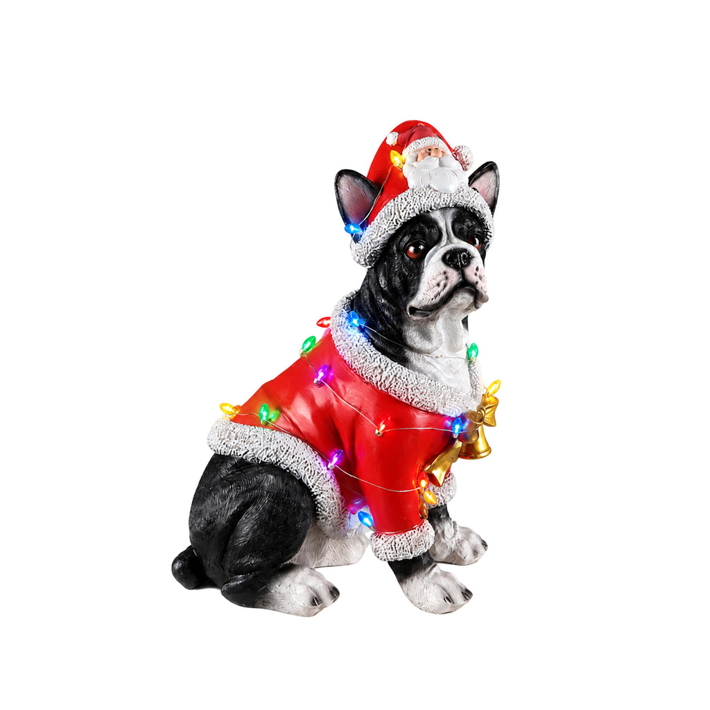 Christmas French Bulldog Statue Holiday Dog Figurine in Santa Outfit - Image 3