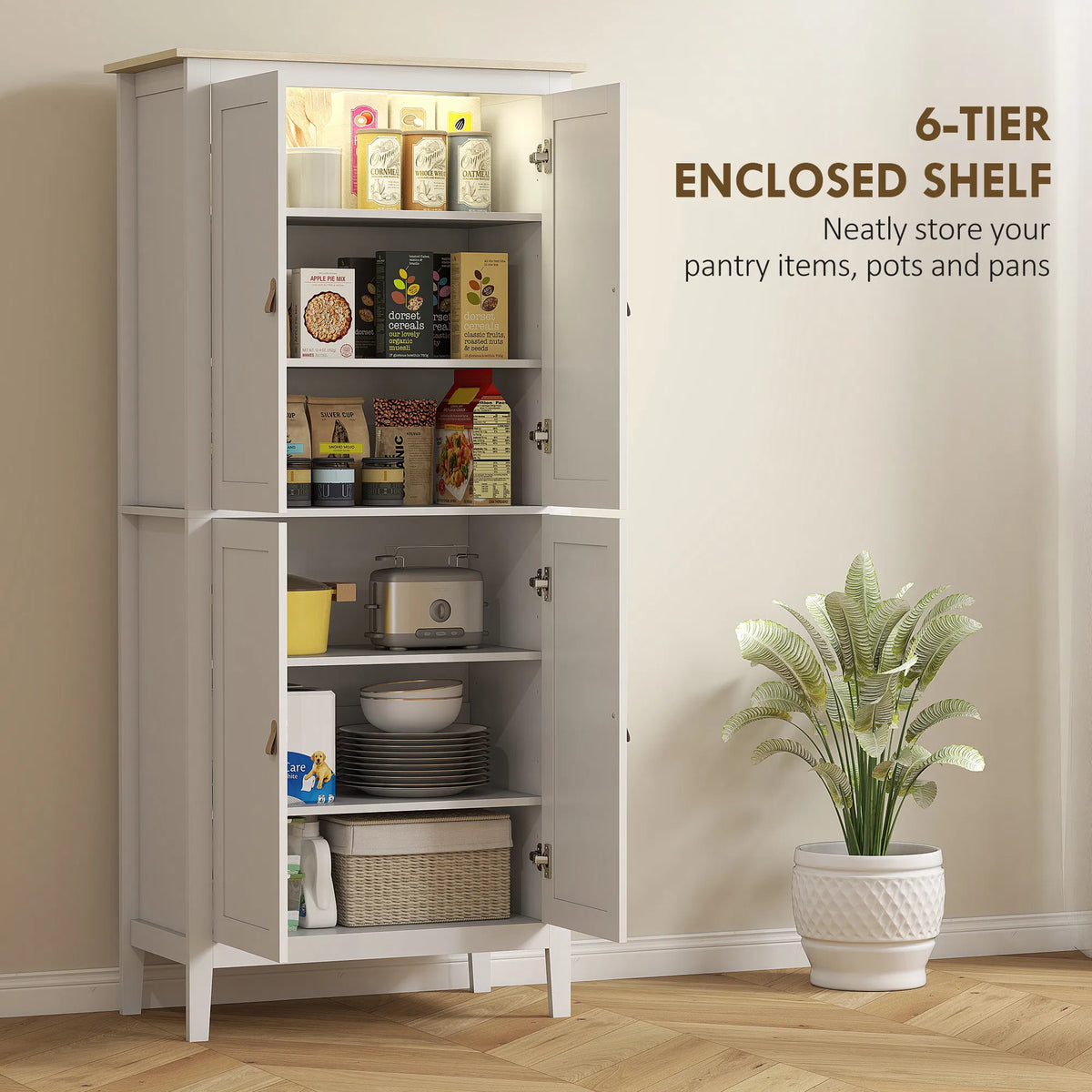 69.5" Tall Kitchen Pantry Storage Cabinet with Motion Sensor LED Light Modern - Image 5