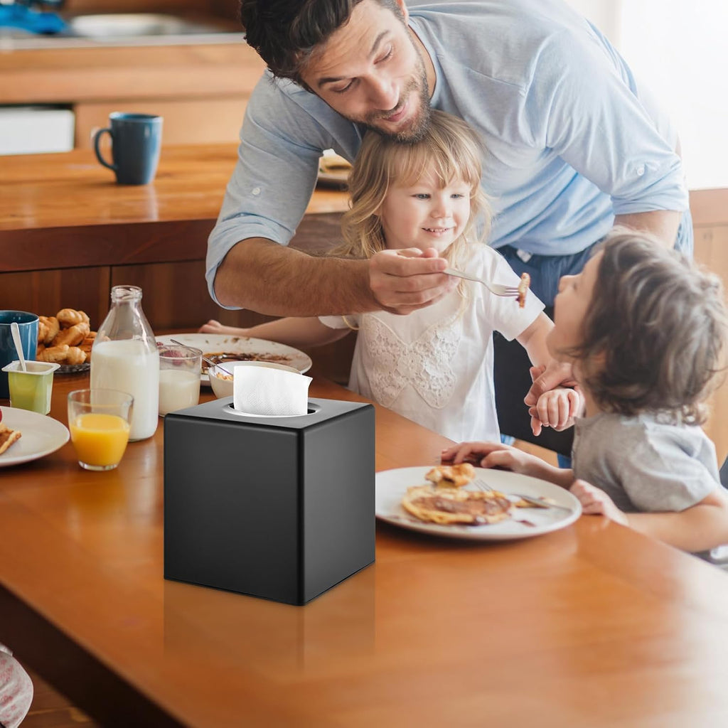 Matte Black Tissue Box Cover Modern Square Decorative Facial Tissue Holder For - Image 2