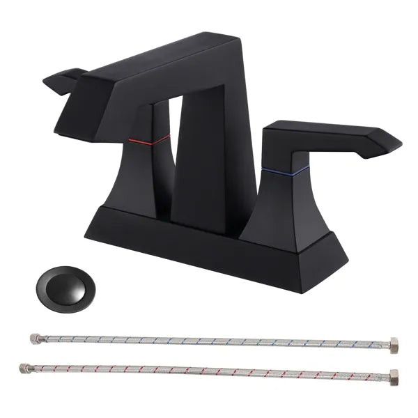 2 Handle Heavy Duty Bathroom Faucet with Drain and Supply Kits; Modern Style - Image 2