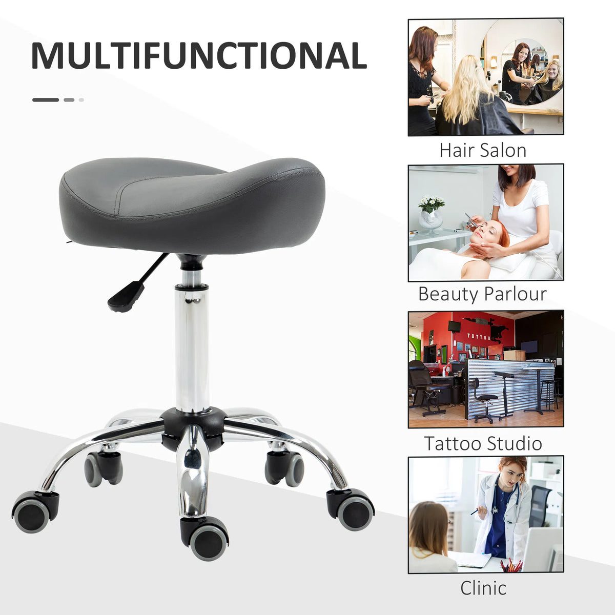 Saddle Stool Height Adjustable Rolling Salon Chair with PU Leather for - Image 5