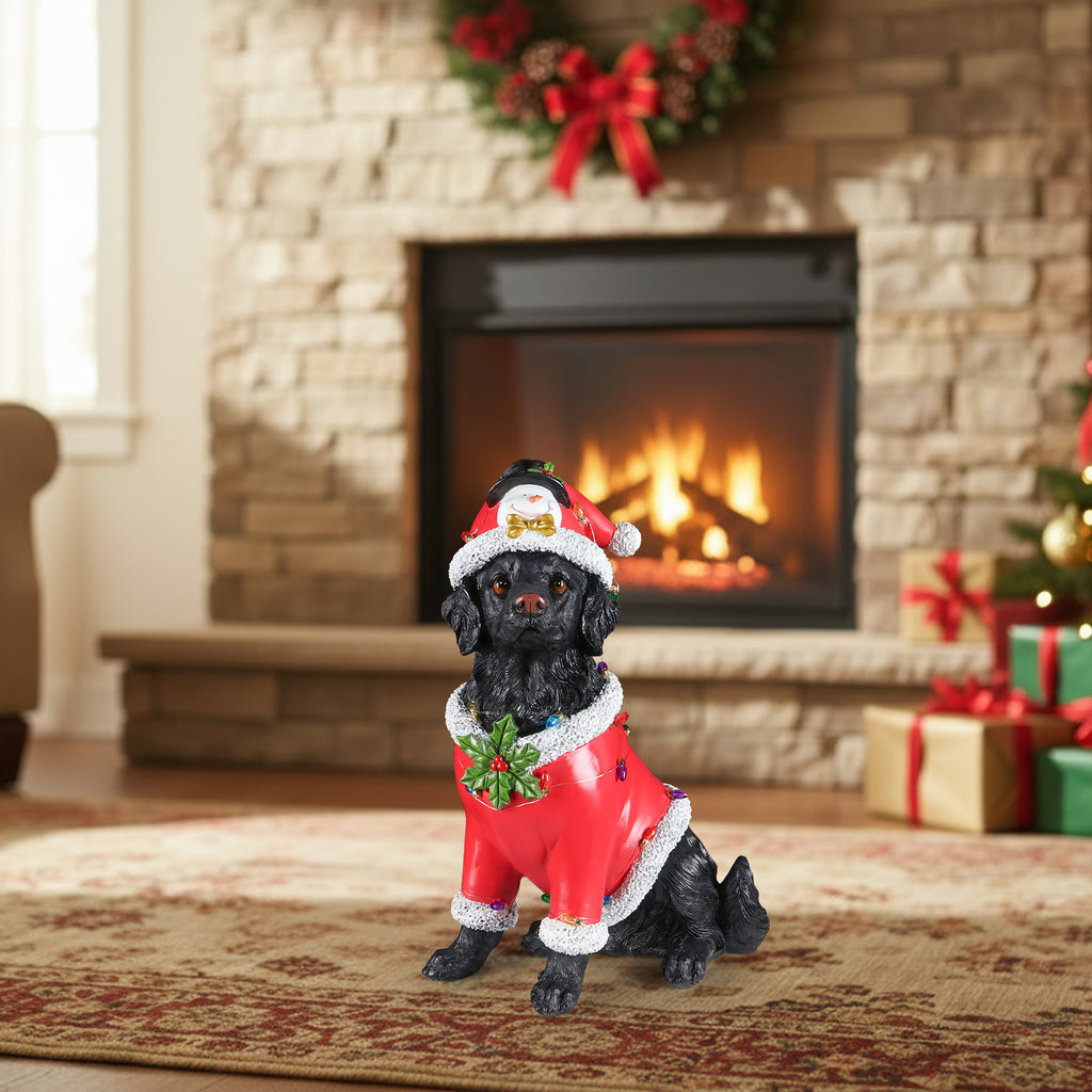 Christmas Dog Statue Holiday Dog Figurine in Red Santa Outfit - Image 4
