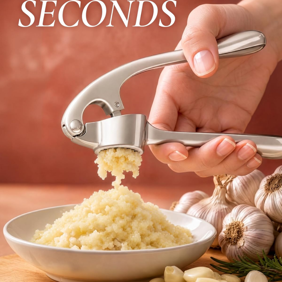 Premium Rust Proof Garlic Press Set Easy Squeeze Mincer With Silicone Peeler - Image 5
