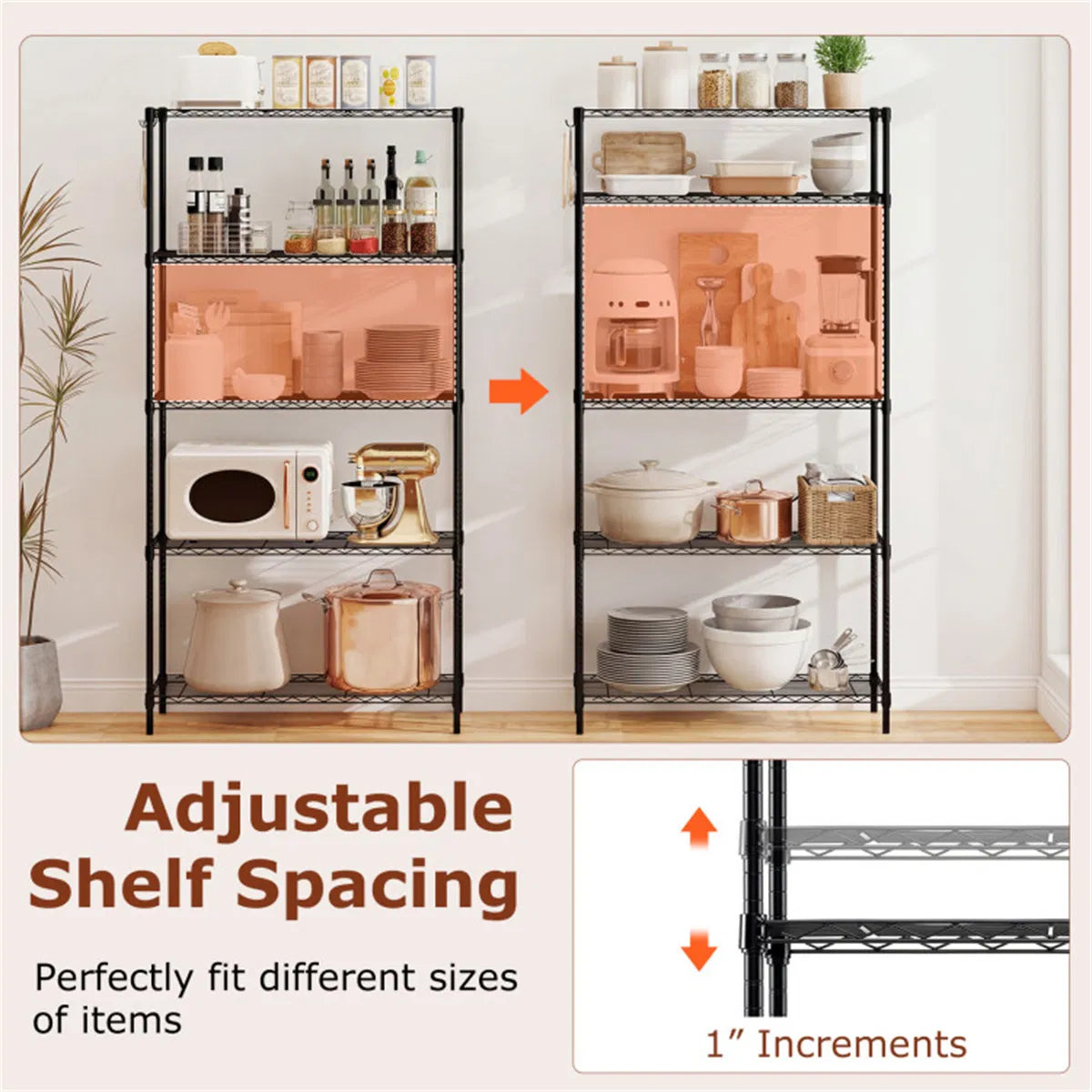 5 Tier Heavy Duty Metal Wire Shelving Unit 1250 lbs Capacity Adjustable Storage Rack - Image 4