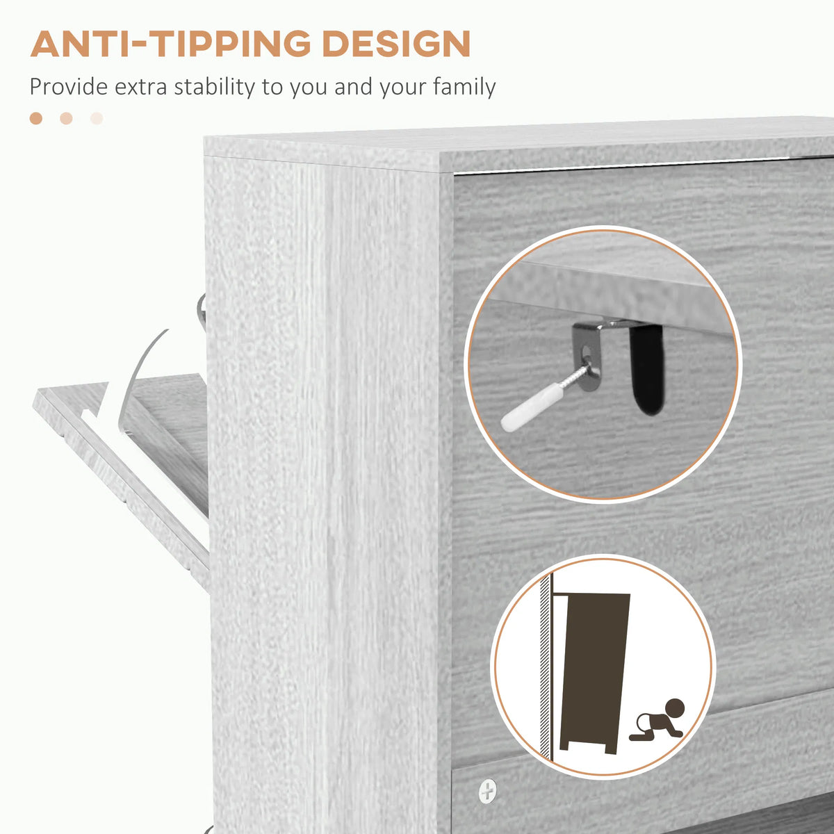Shoe Storage Cabinet with 3 Flip Drawers Narrow and Slim 12 Pair of Shoes - Image 5