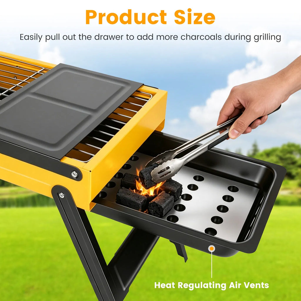 Multi Function Portable Charcoal Grill with Prep Side Tables Powder Coated - Image 2