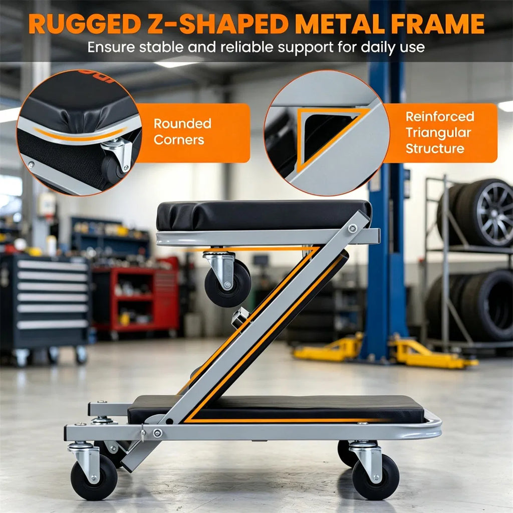 40" 2 in 1 Mechanic Creeper Seat with 360 Swivel Casters Heavy Duty Metal - Image 5