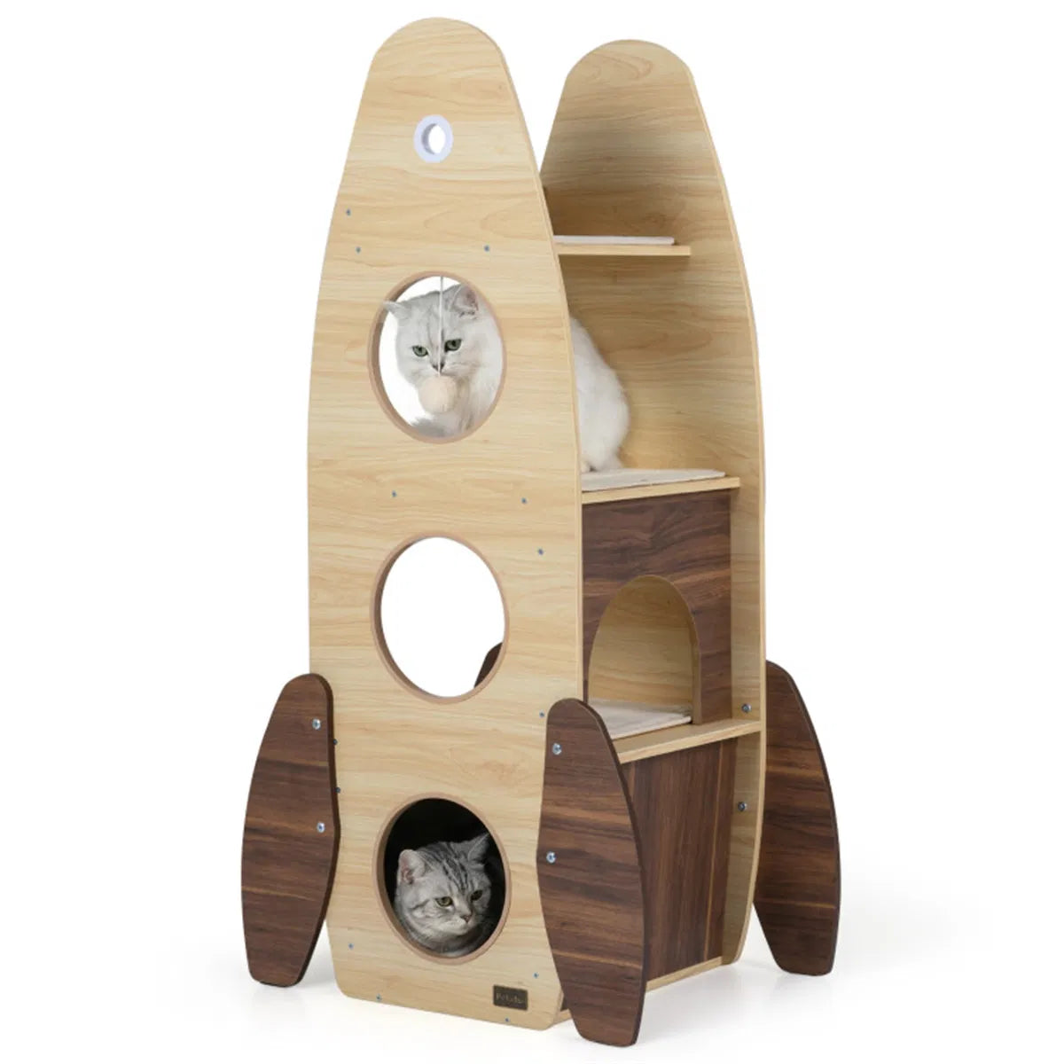 4 Tier Rocket Shape Cat Tree with 2 Tier Condo Sisal Scratch Pad Hanging Pompom - Image 3