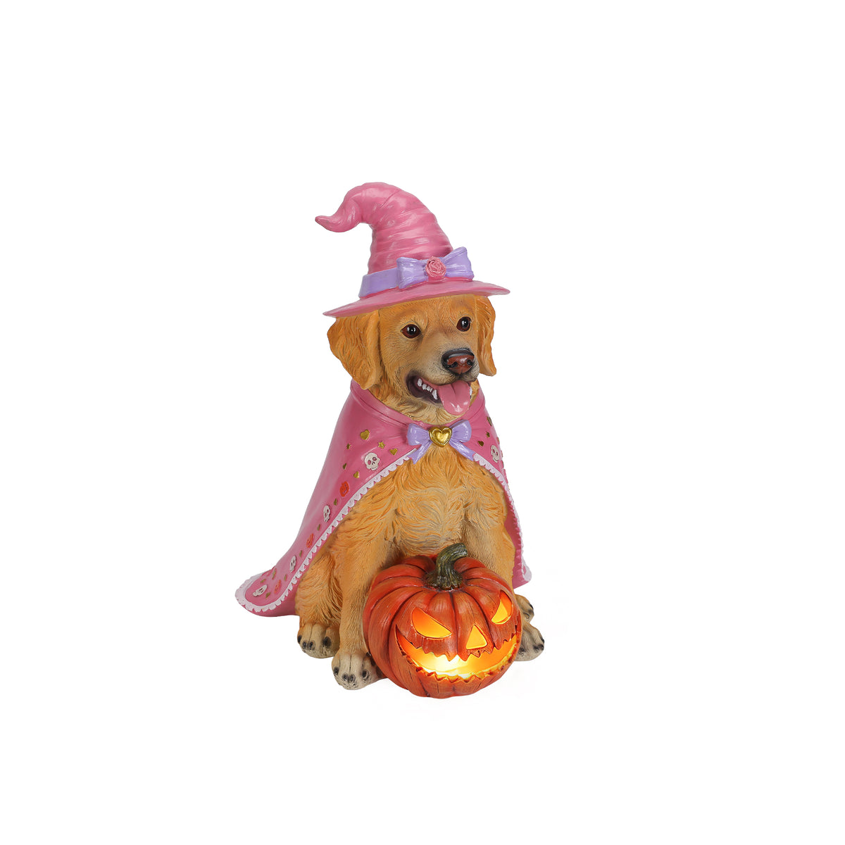 Halloween Golden Retriever Dog Statue Large Sitting Dog Figurine with Pink - Image 5