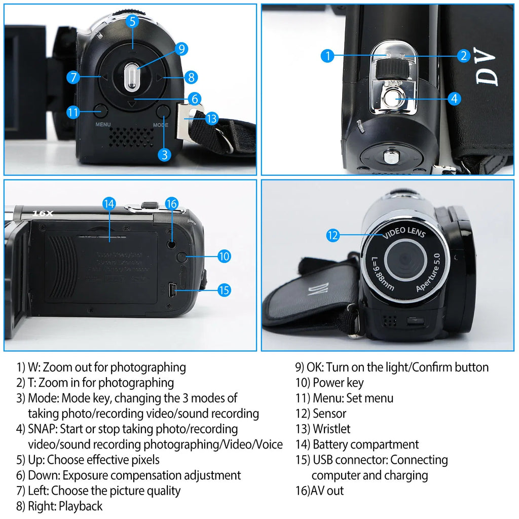 HD 1080P Digital Video Camcorder 2.7in 16X Zoom DV Camera 270° Rotation - Image 4