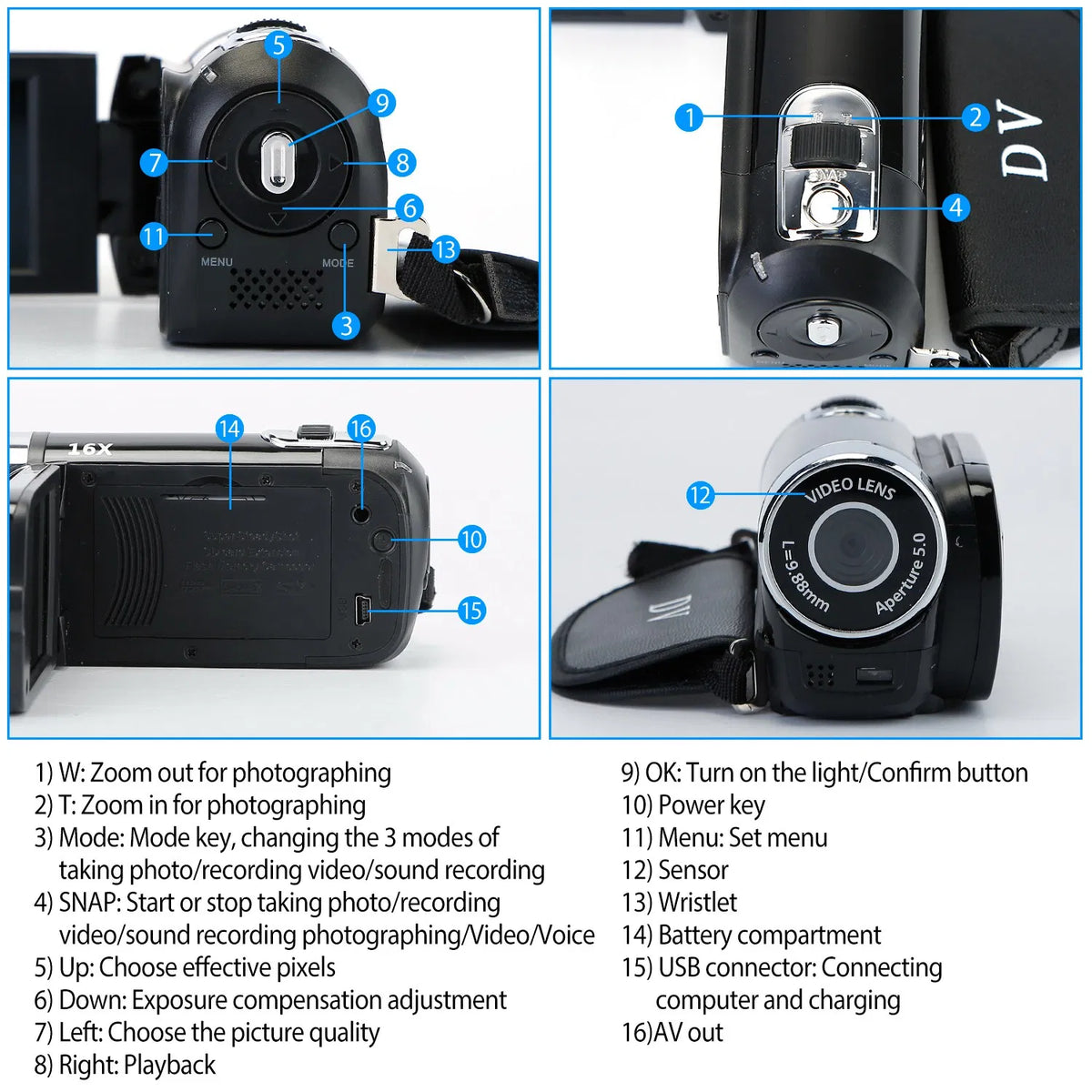 HD 1080P Digital Video Camcorder 2.7in 16X Zoom DV Camera 270° Rotation - Image 4