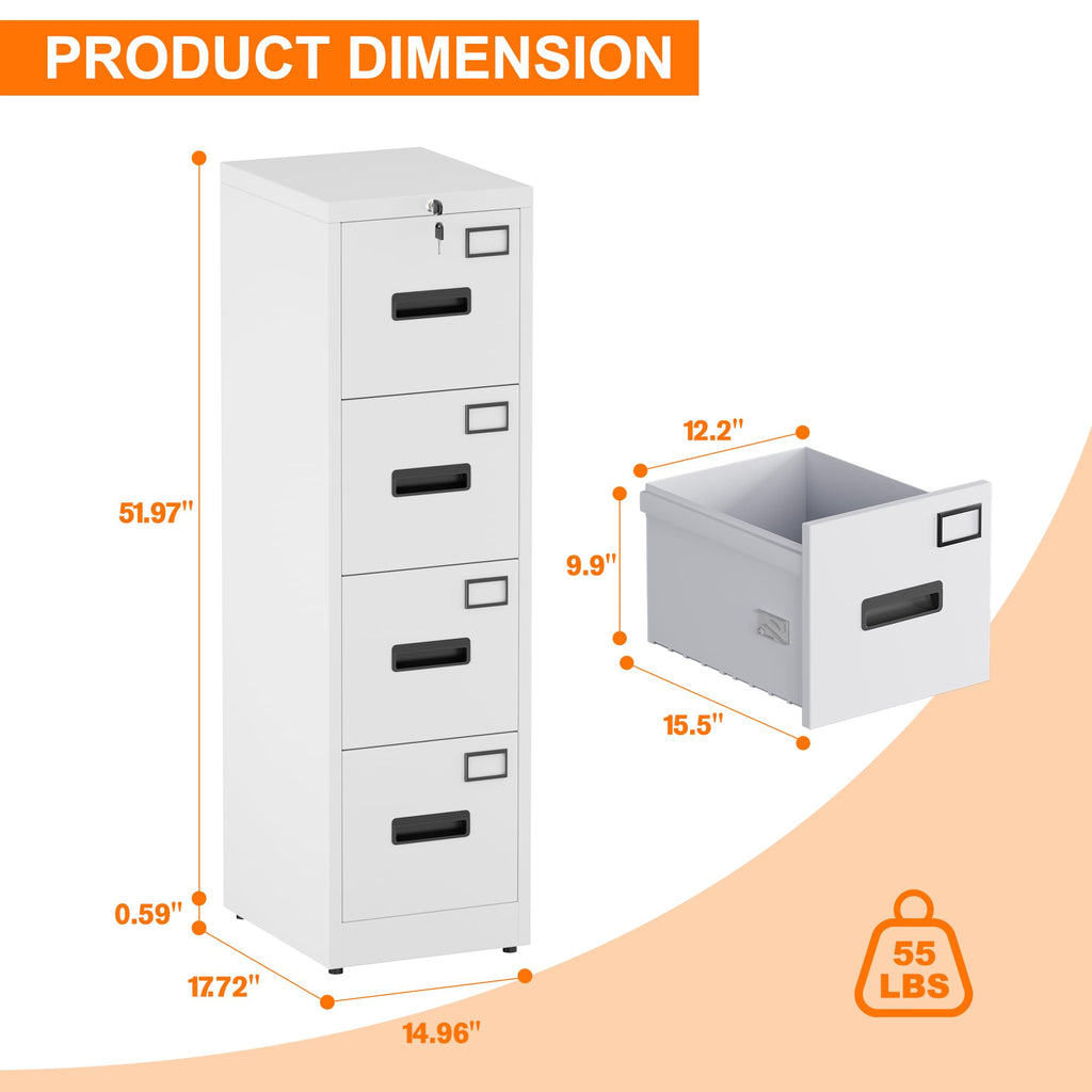 Aobabo 4 Drawer File Cabinet With Lock Vertical Metal Filing Cabinet - Image 4