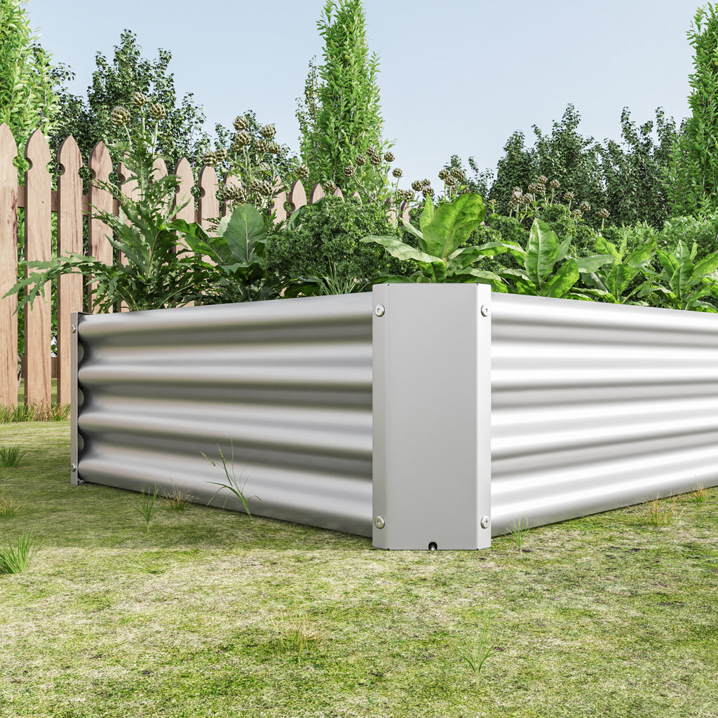 2PCS Silver 6×3×1ft Metal Raised Rectangle Garden Planter Beds
