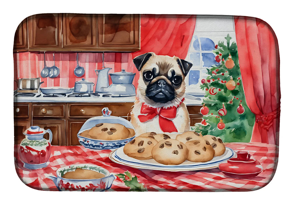 Pug Christmas Cookies Dish Drying Mat Absorbent Dish Drying Mat Pad for Kitchen