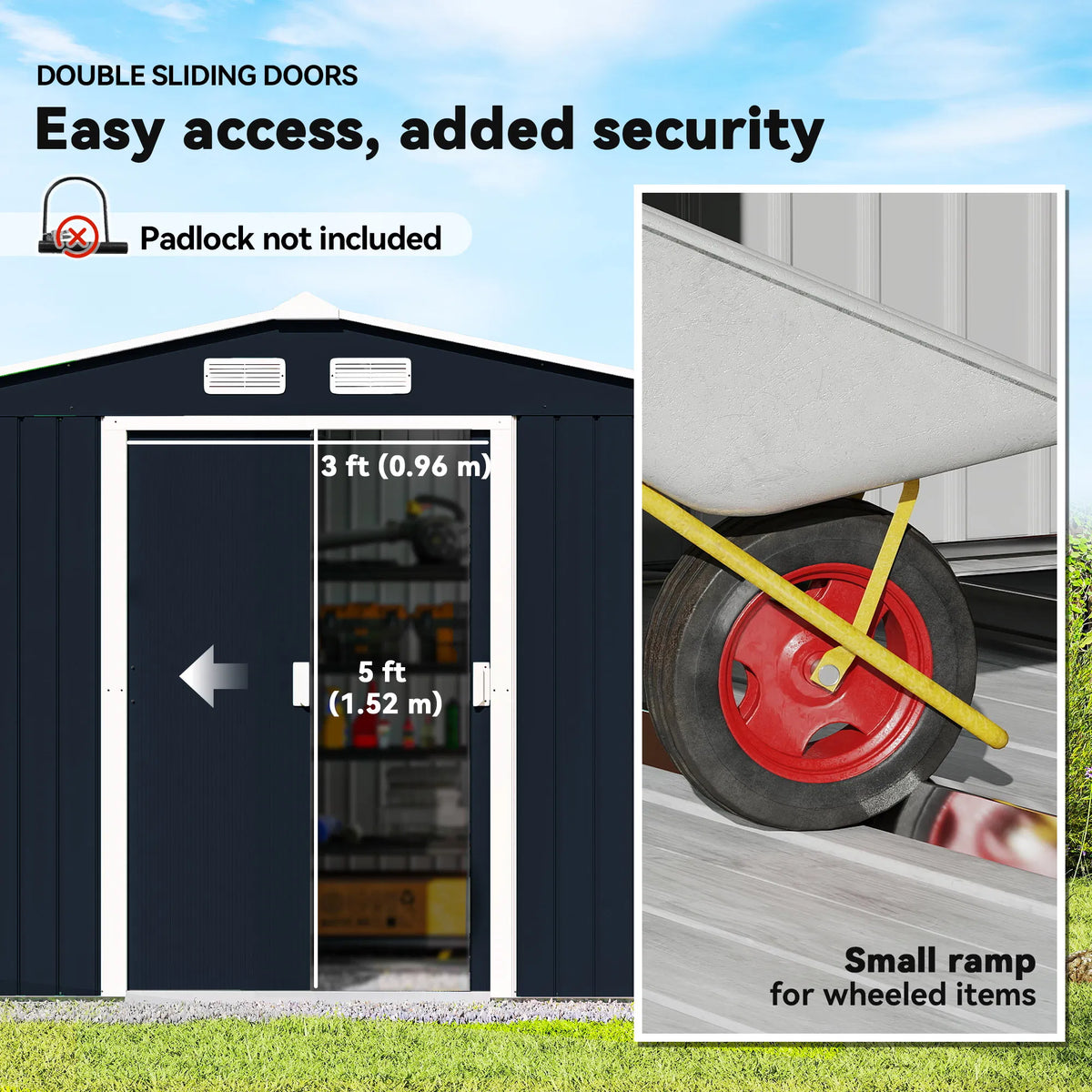 9.1'x6.4'x6.3' Garden Storage Shed w/ Foundation Kit Metal Tool Storage House