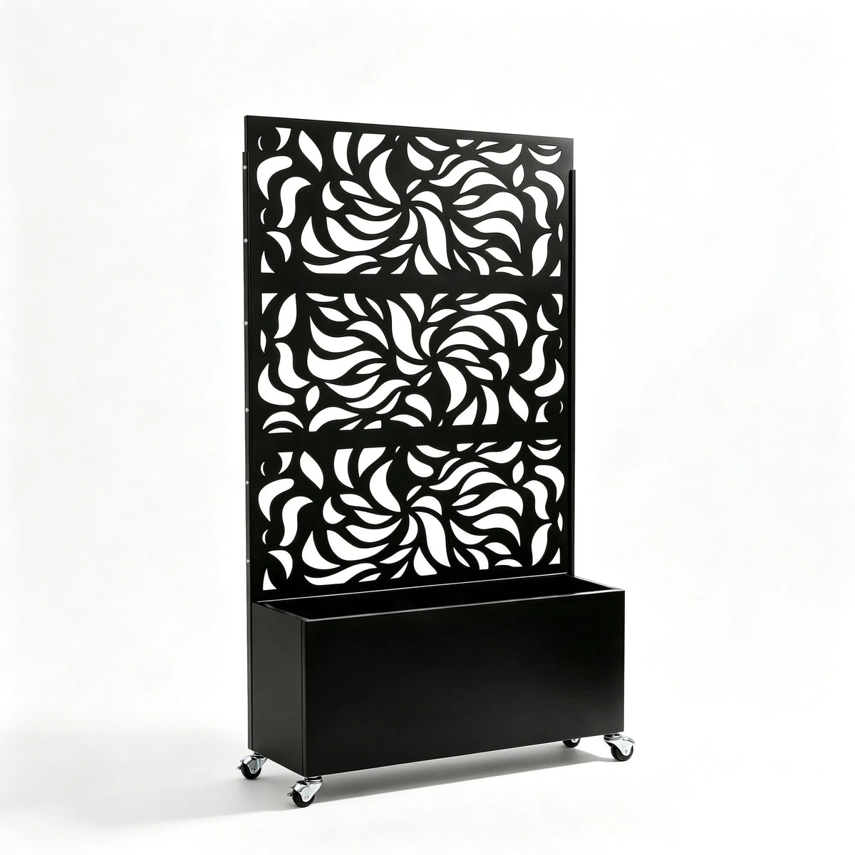70.87" H 46.06" W Leaf Pattern Privacy Screen with Planter Box Black Metal - Image 2