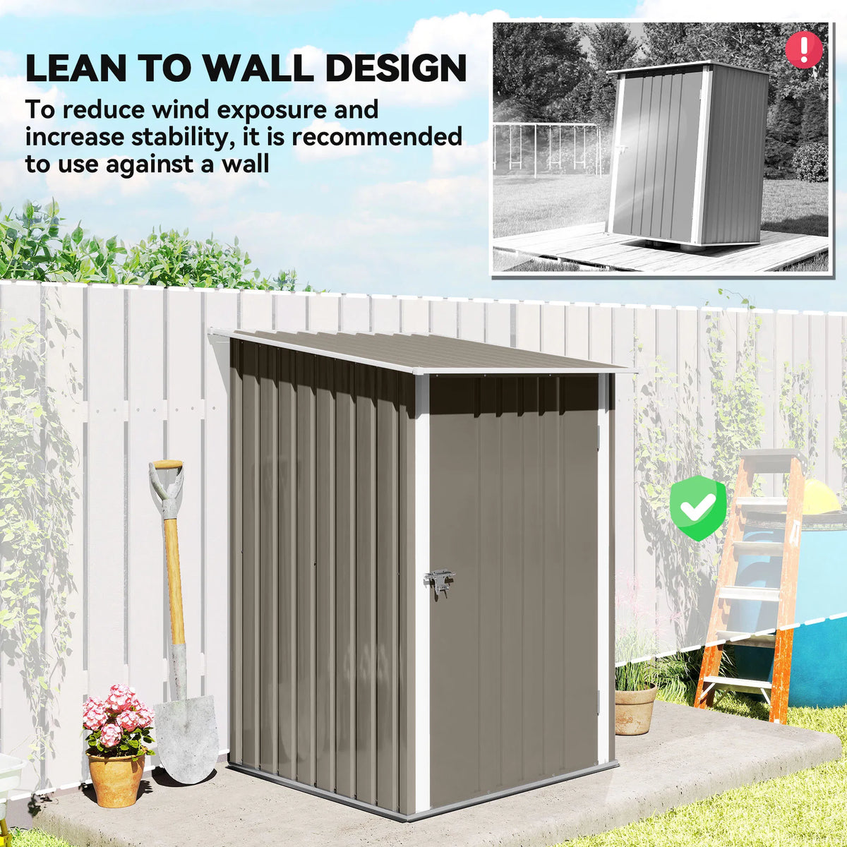 3.3' x 3.4' Lean to Outdoor Garden Storage Shed Galvanized Steel with Lockable - Image 2