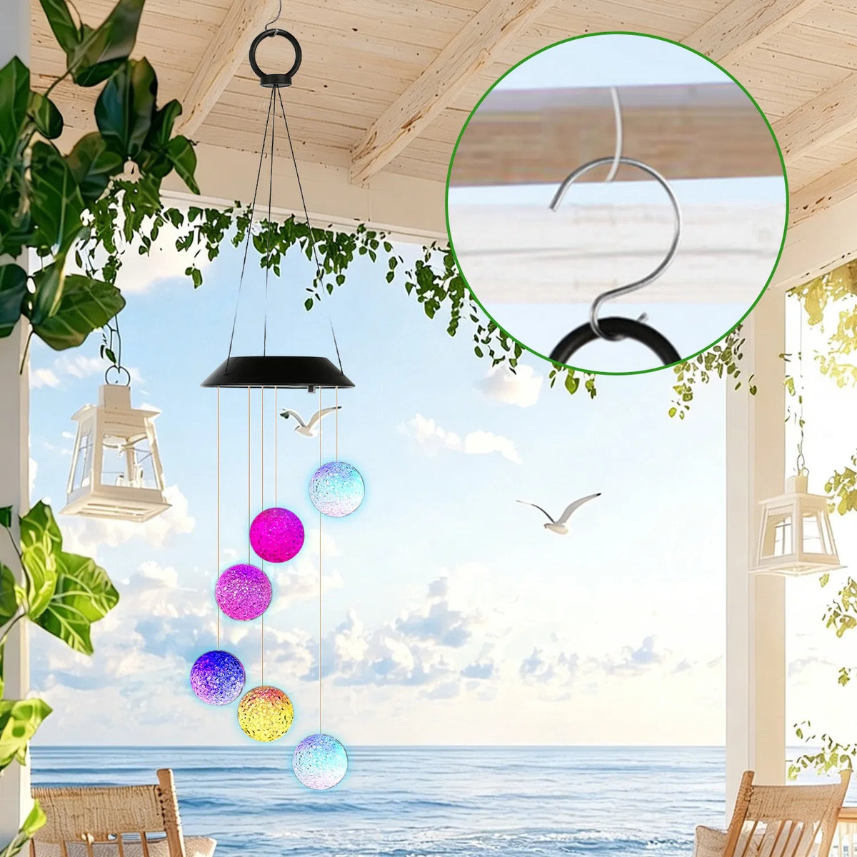 Solar Ball Wind Chime 7 Color Changing Wind Chime for Outside IPX4 Waterproof - Image 2