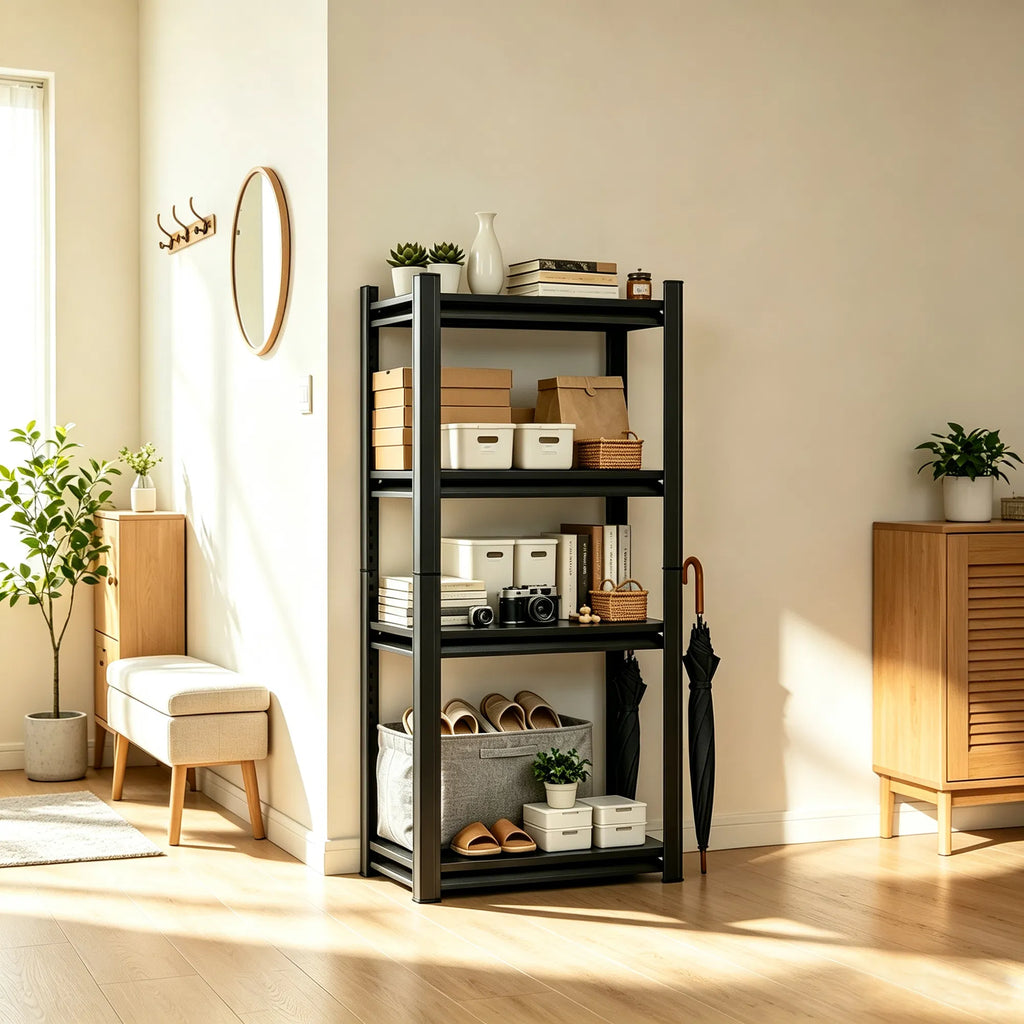 4 Tier Adjustable Metal Storage Shelving Unit Black Heavy Duty Rack for - Image 4