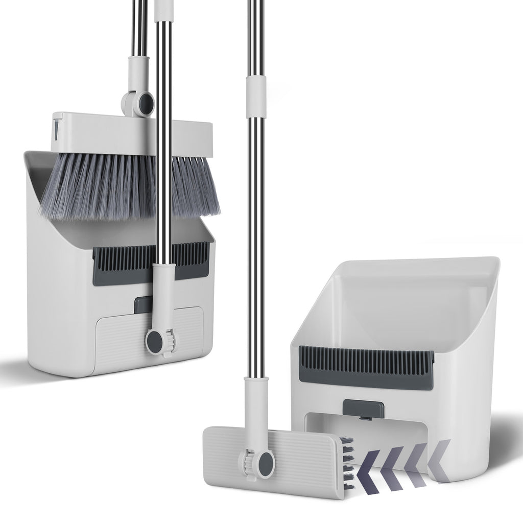 1Set Broom And Dustpan Combo Set With Squeegee Stainless Steel Handle 4 In 1