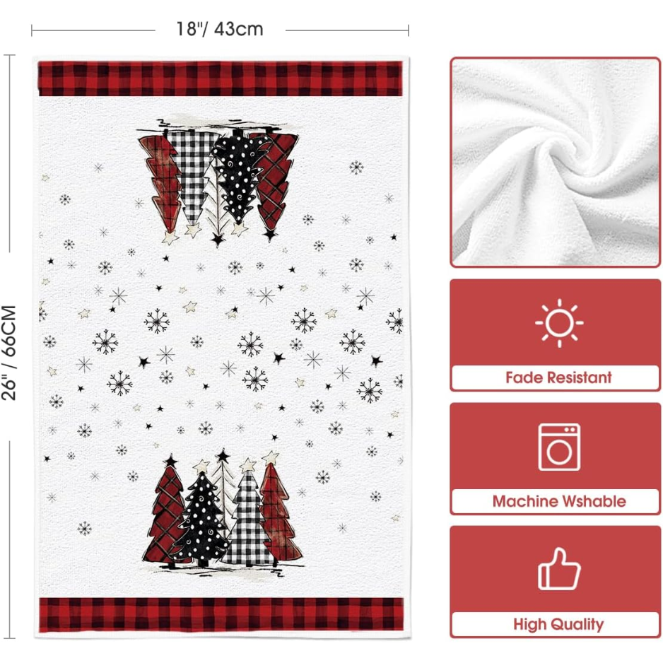 Red Black Snowman Christmas Kitchen Towels Set Of 4 18x26 Inch - Image 3
