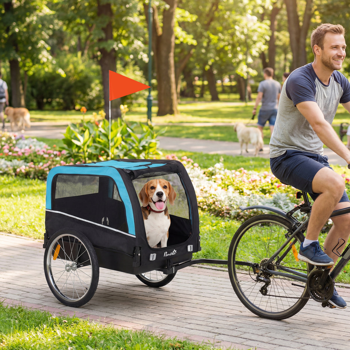 dog bike trailer pet cart in use lifestyle