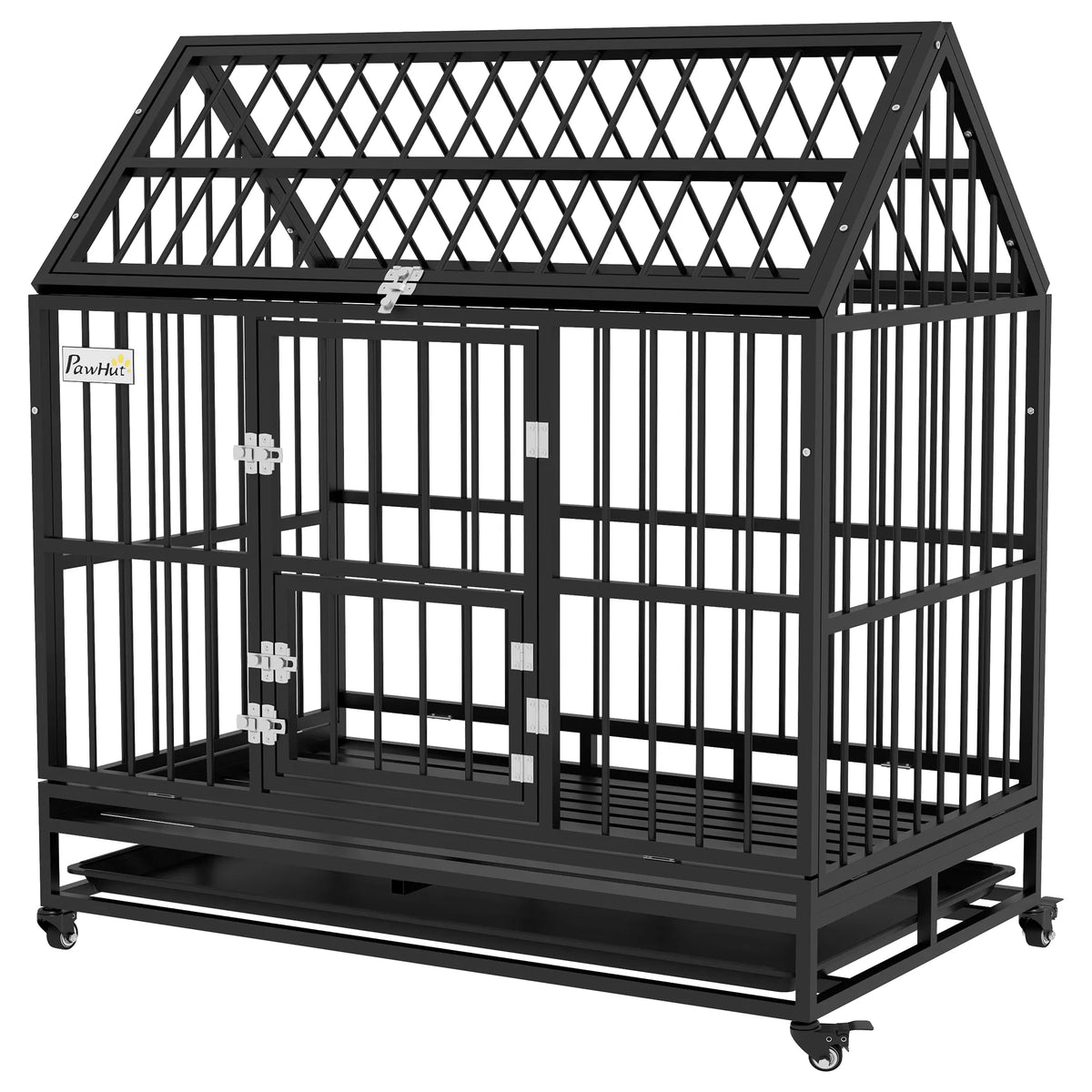 49" Heavy Duty Dog Crate with Removable Tray Doors Openable Roof for Large - Image 4
