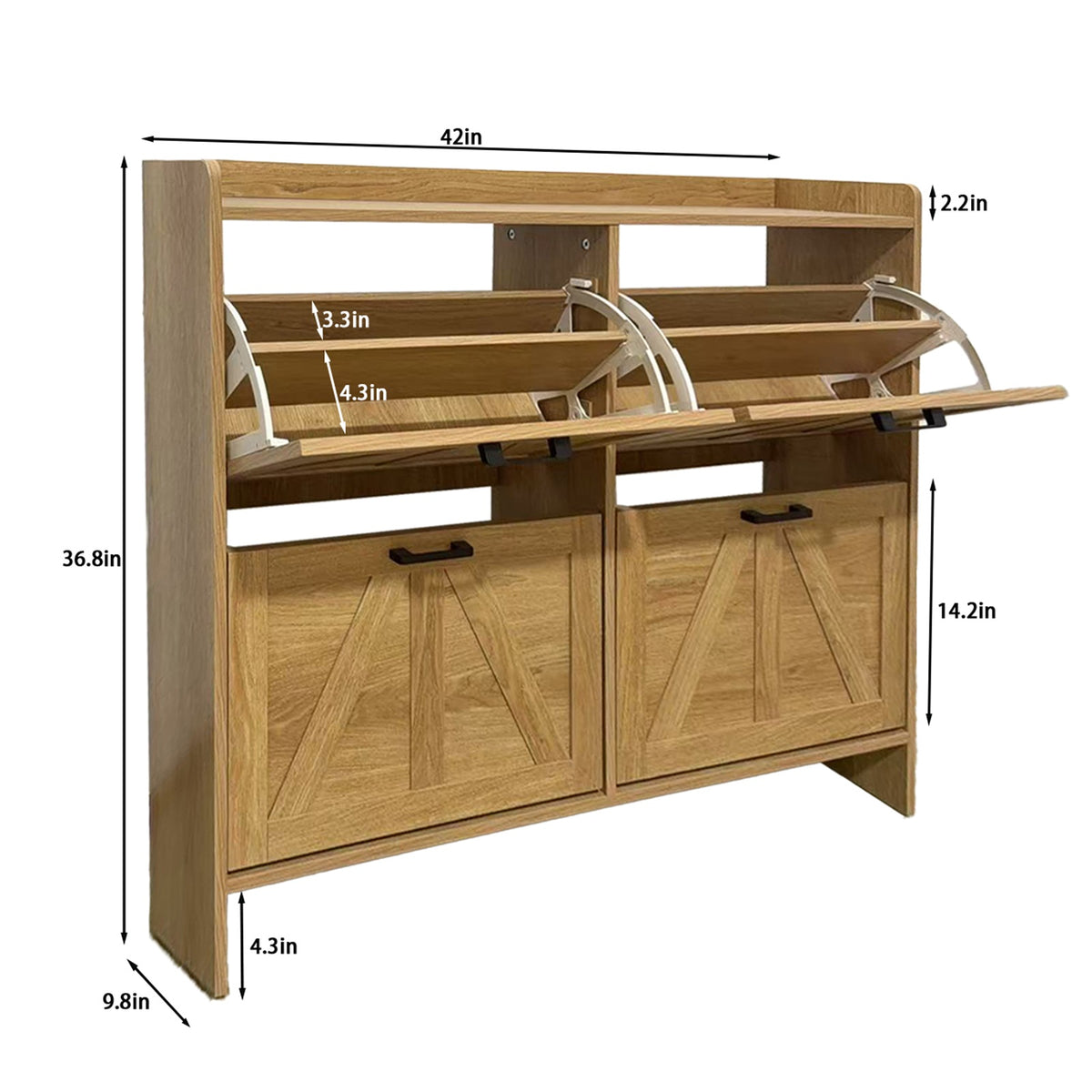 Light Oak Shoe Cabinet with Four Flip Drawers