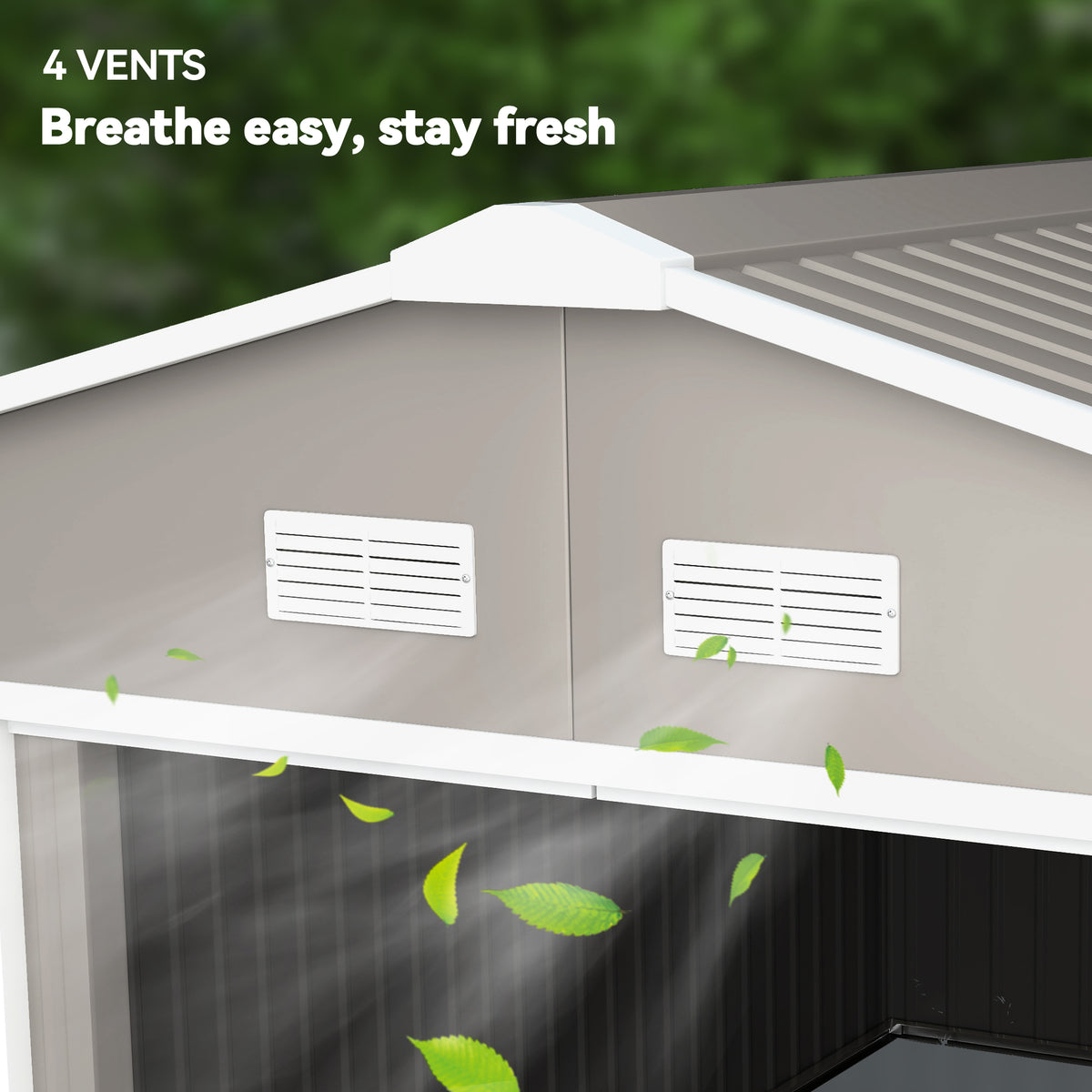 heavy duty galvanized steel garden storage shed with double locking doors in light gray - angle 3 detail