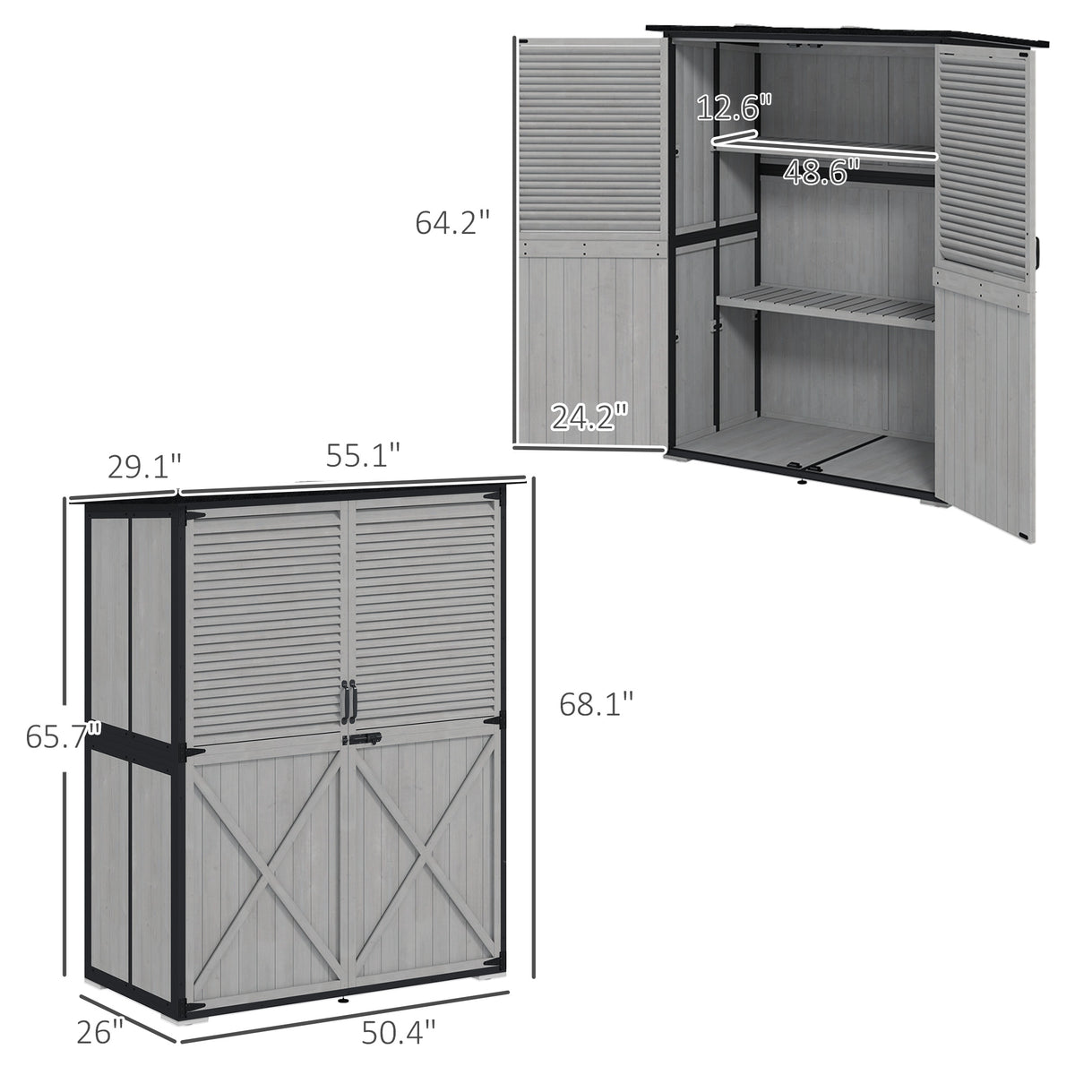Wood Storage Shed Outdoor Garden Shed With Asphalt Roof 2 Shelves Lockable - Image 5