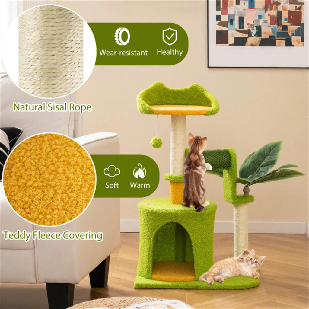 Cat Tree 22LBS Capacity Palm Tree Design with Self Groomer & Scratching Posts - Image 2