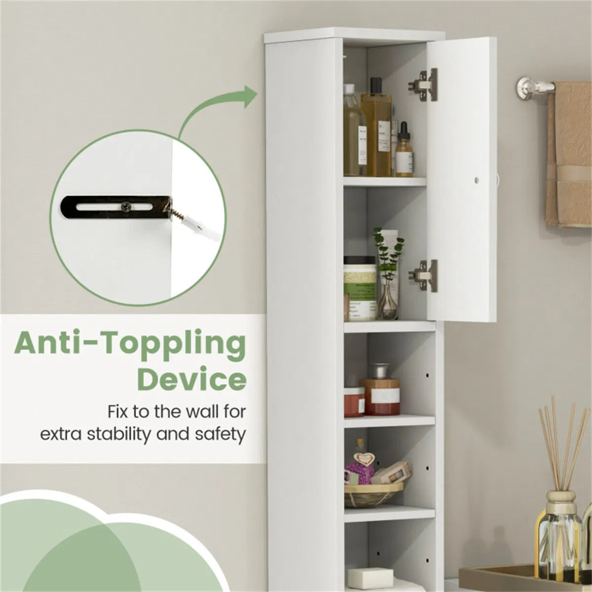 Slim Tall Bathroom Storage Cabinet 8" x 8" x 71" Narrow Floor Organizer with - Image 2