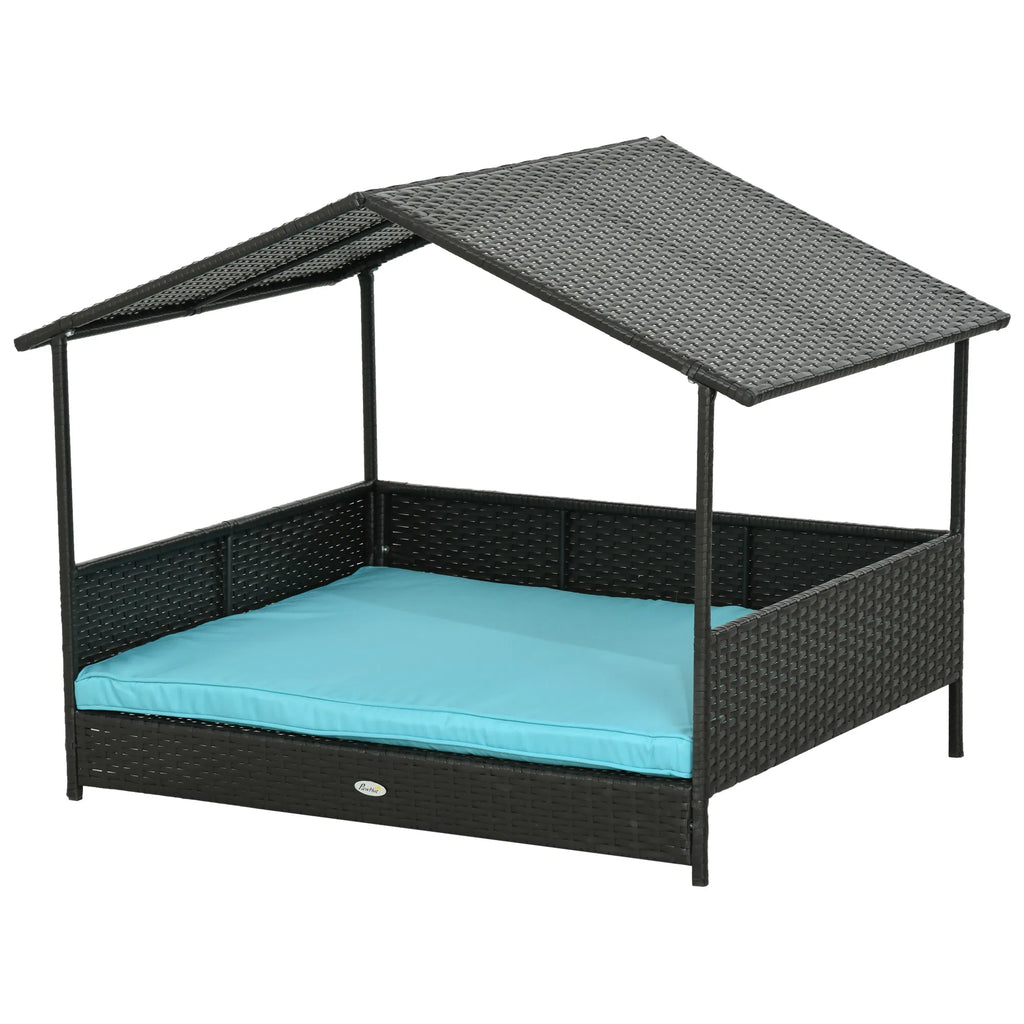 Outdoor Dog House Wicker Dog Bed with Soft Cushion Washable Cover for Medium