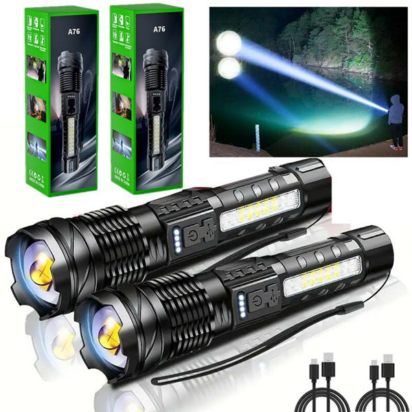 2Pack USB Rechargeable LED Flashlight Adjustable Focus Camping Hiking Outdoor - Image 3