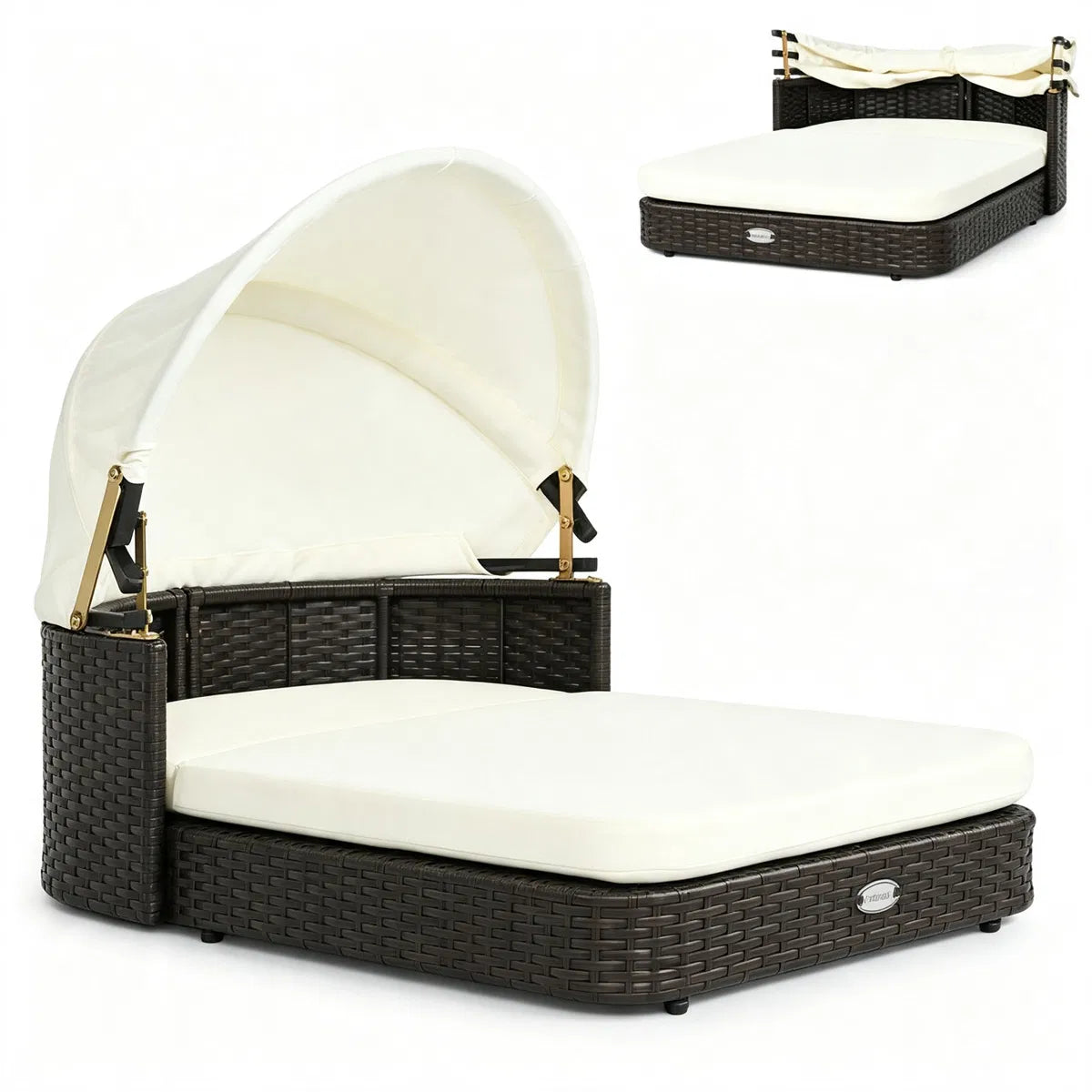 Hand Woven PE Rattan Dog Bed with Adjustable Canopy Elevated Outdoor Pet - Image 3