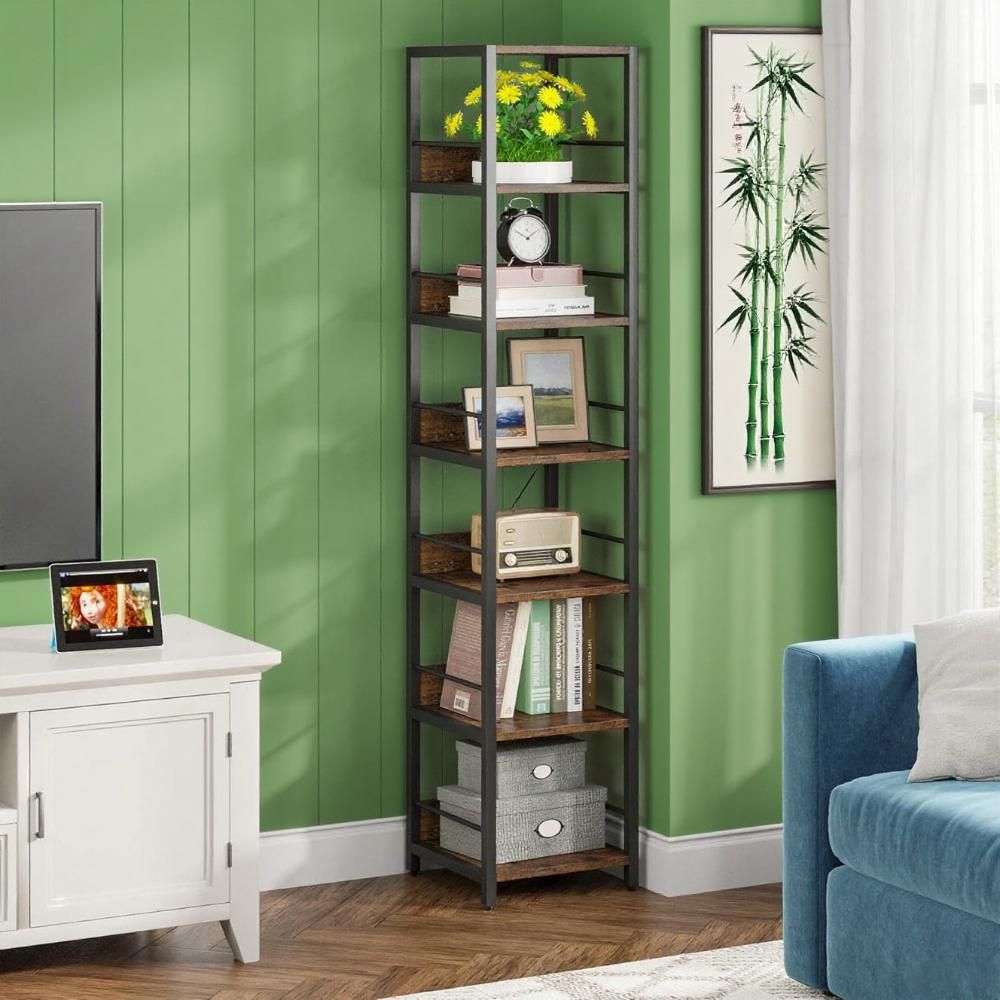 Rustic Brown Narrow Corner Storage Shelf
