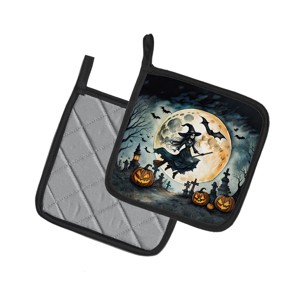 Flying Witch Spooky Halloween Pair of Pot Holders Kitchen Heat Resistant Pot - Image 3