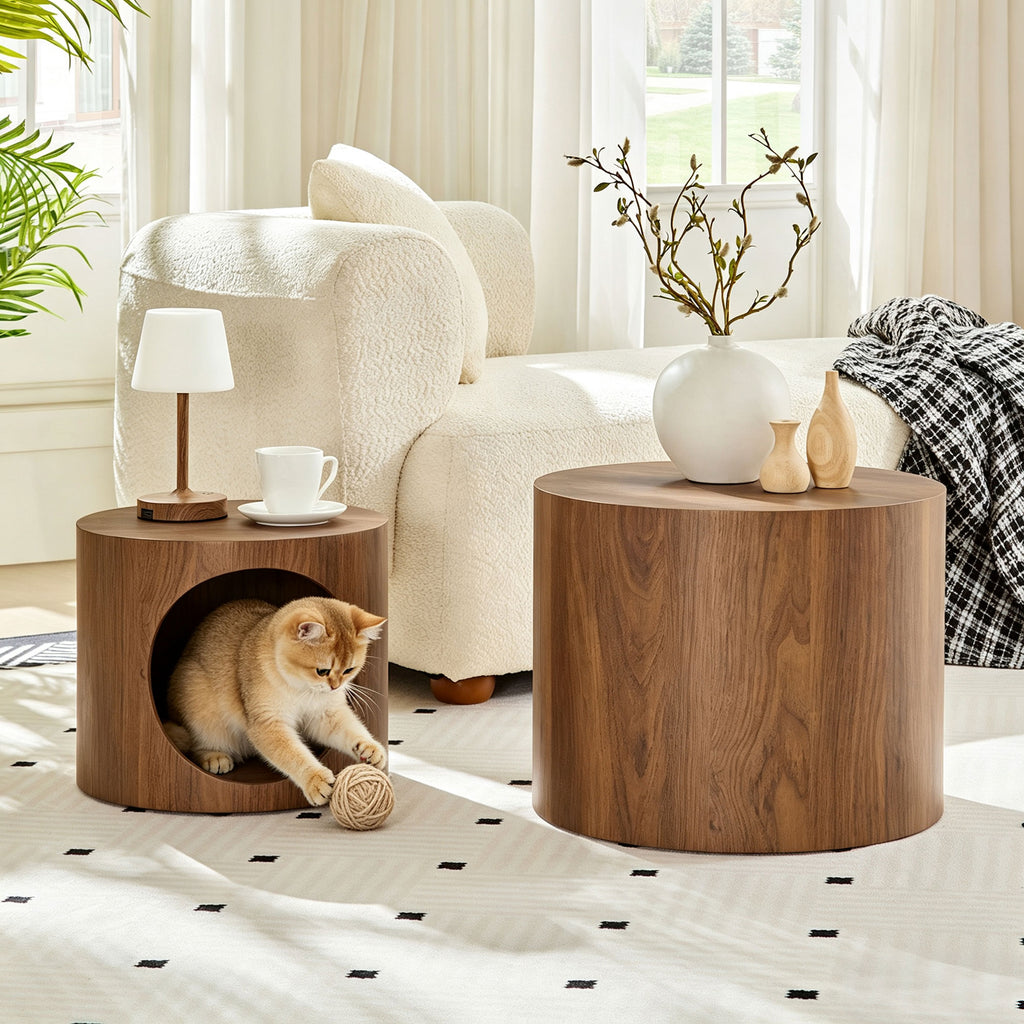 Cat Nest Nesting Stool Set Round Nesting Coffee Table Set of 2 for Living - Image 5