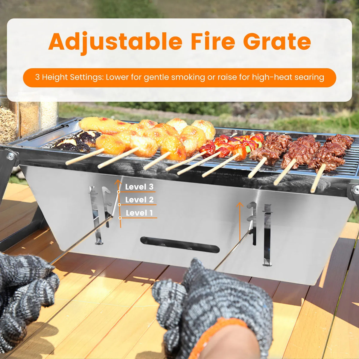 Foldable Charcoal BBQ Grill Stainless Steel Grill Net Easy Setup Portable