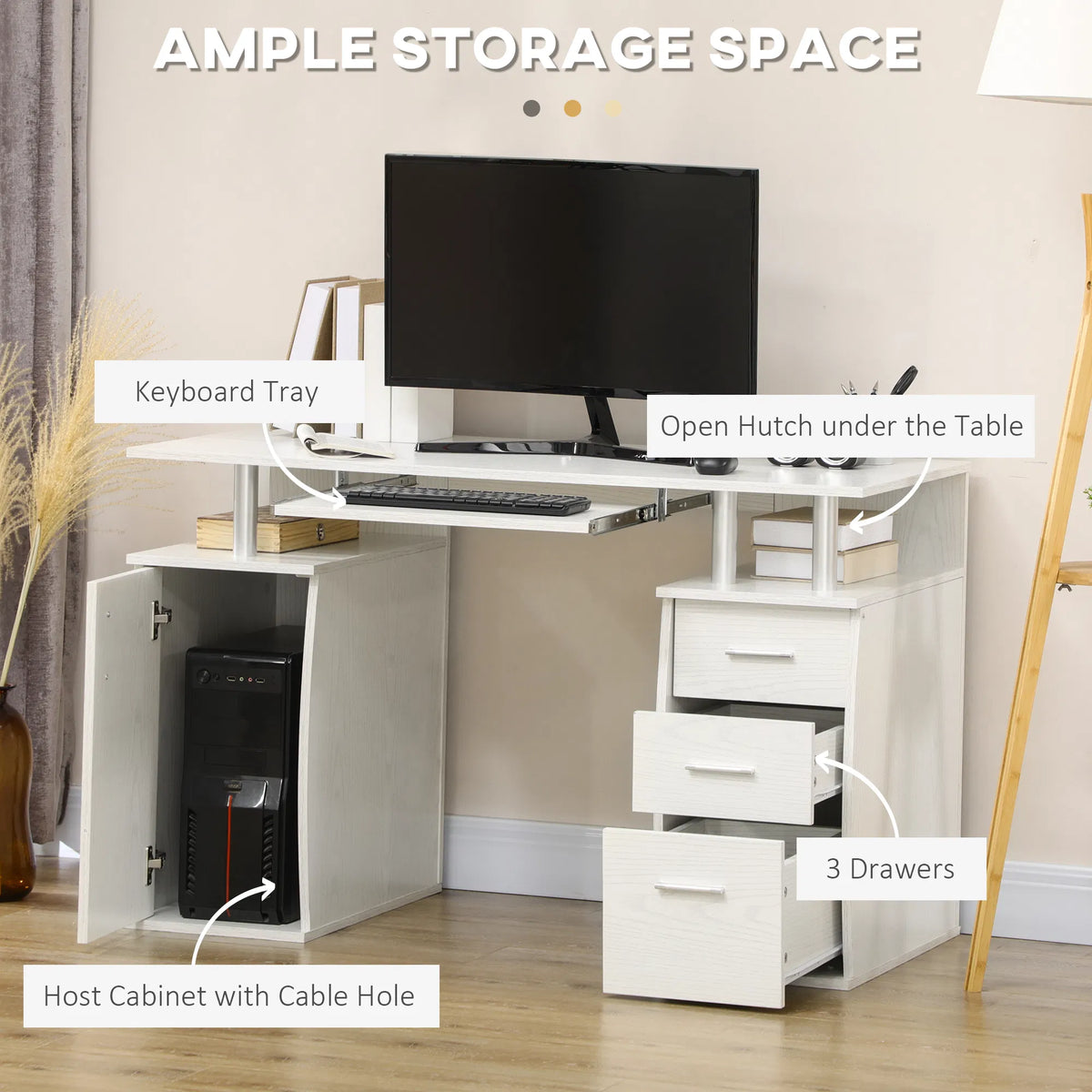 47" Computer Desk with Keyboard Tray and Storage Drawers Home Office
