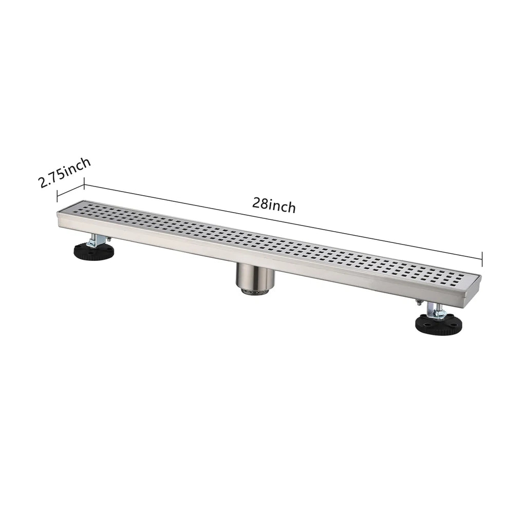 28 Inch Linear Shower Drain with Removable Square Patterned Grate 304 - Image 4