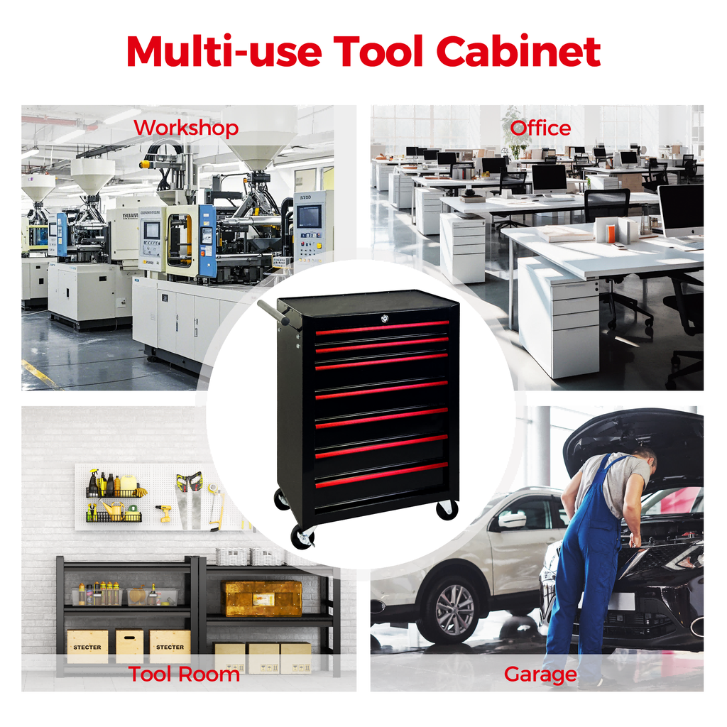 7 Drawer Rolling Tool Storage Cabinet With Detachable Top Tool Box Universal - Image 2