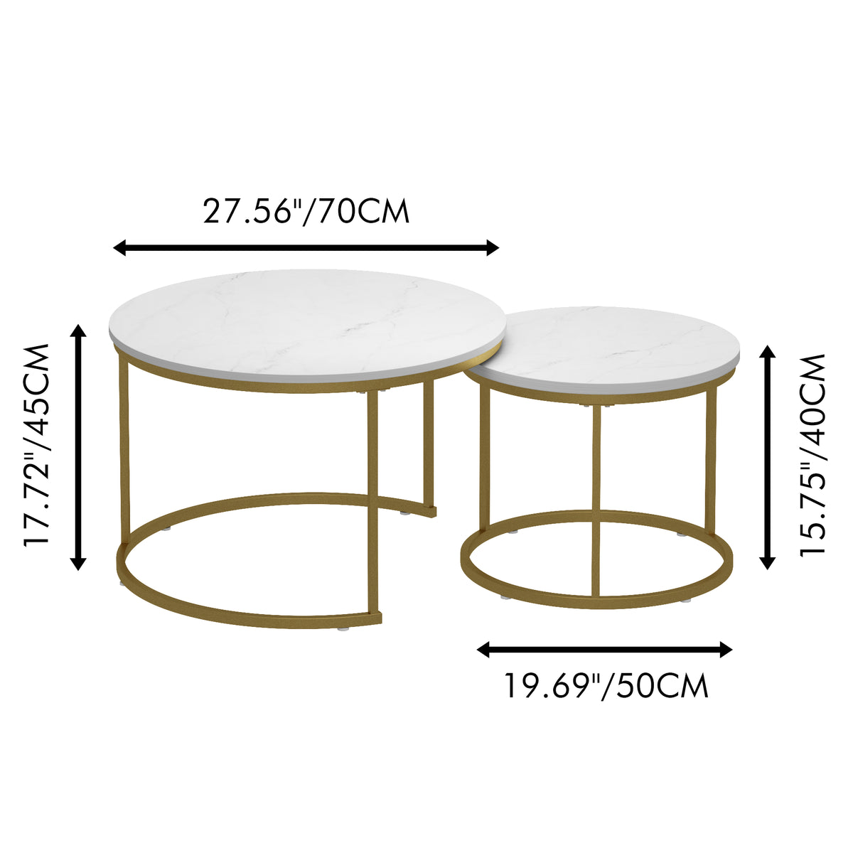 27.6in Nesting Coffee Table Set of 2 Round Coffee Table Wood Marble Pattern - Image 3