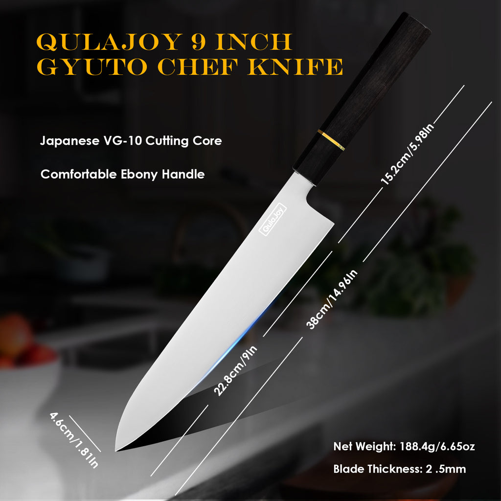 Qulajoy Classic 9 Inch Japanese Gyuto Chef Knife Handcrafted VG 10 Steel Core - Image 4