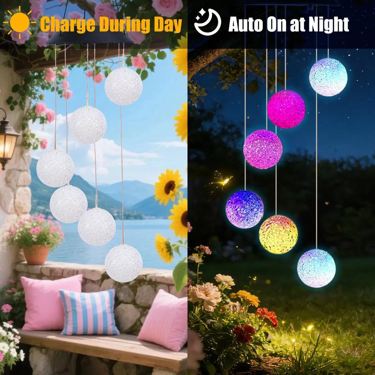 Solar Ball Wind Chime 7 Color Changing Wind Chime for Outside IPX4 Waterproof - Image 3