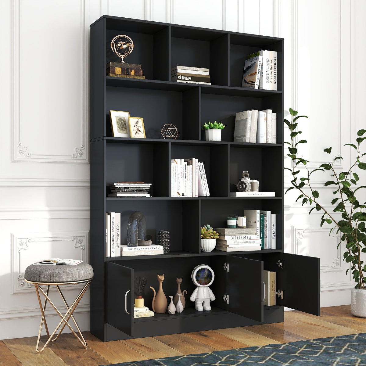 70.87-Inch Tall Bookshelf with 10 Cubes and 3 Doors