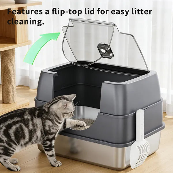 Fully Enclosed Stainless Steel Cat Litter Box White 2025 Top Pick Odor Lock - Image 5