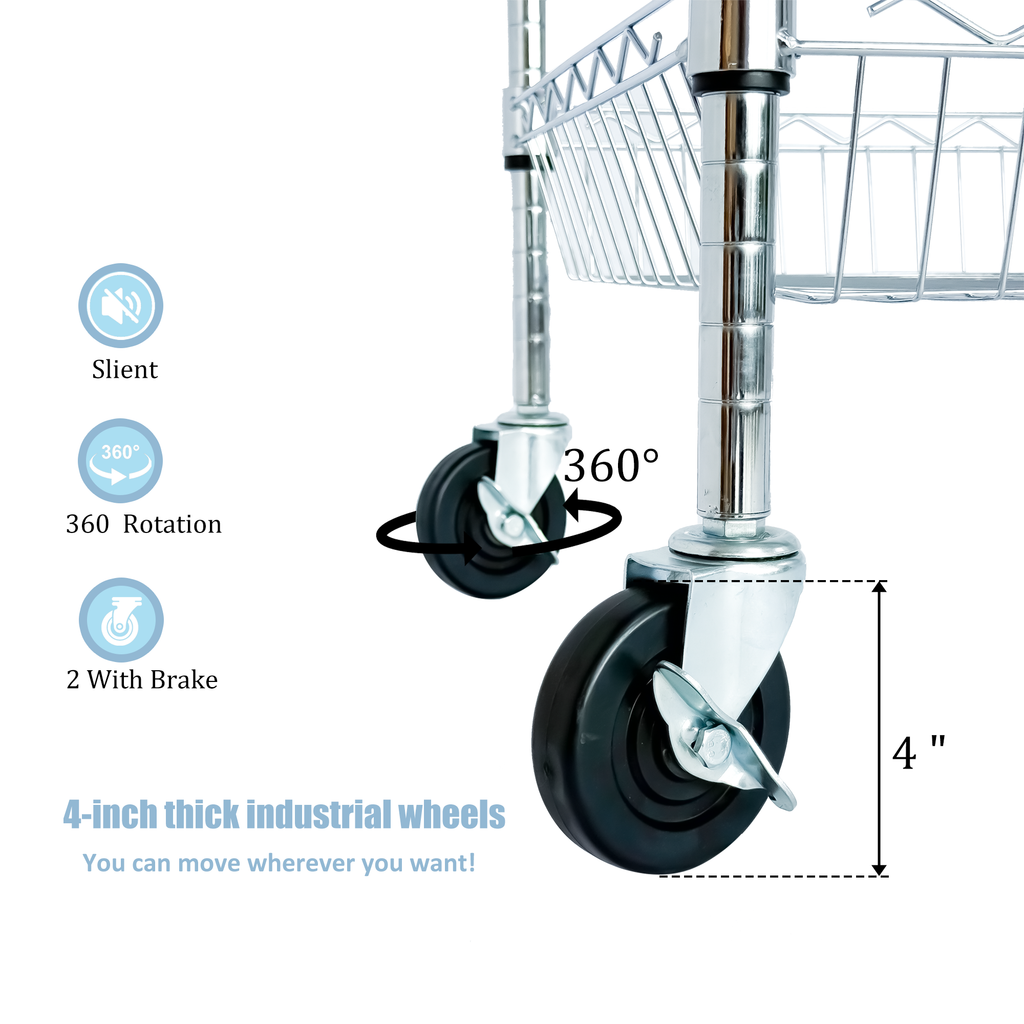 Heavy Duty Rolling Utility Cart 3 Tier Rolling Carts With Wheels with Handle